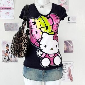 Hello Kitty Pink Lips Graphic Black Tee Y2K Sanrio